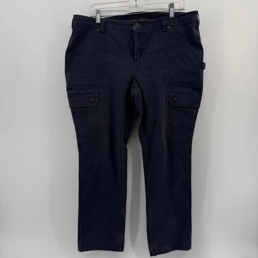 Duluth Trading Co Fire Hose Pants Women 16x29 Workwear Cotton Spandex Blue Solid